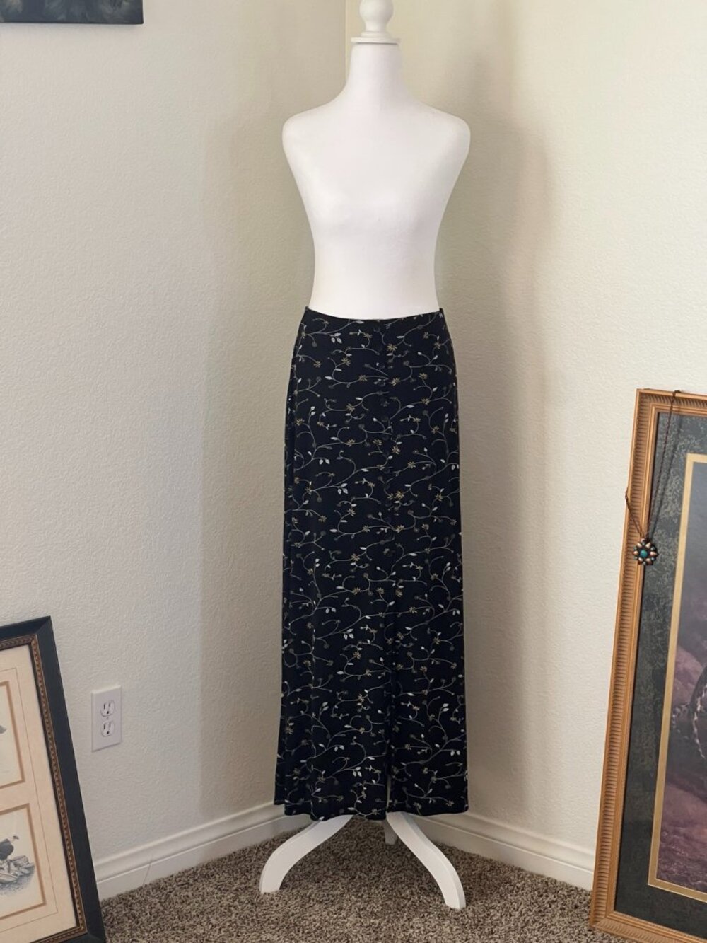 Briggs New York Black Floral Button Front Maxi Skirt Size M